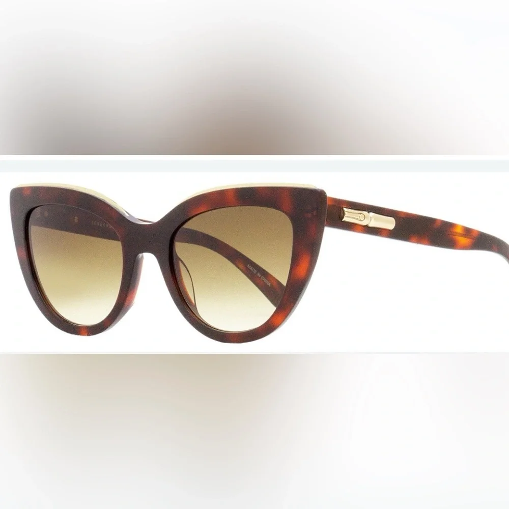 Longchamp 518 Red Havana Tortoiseshell Cat Eye Sunglasses,Gold Temple Accent NIC
